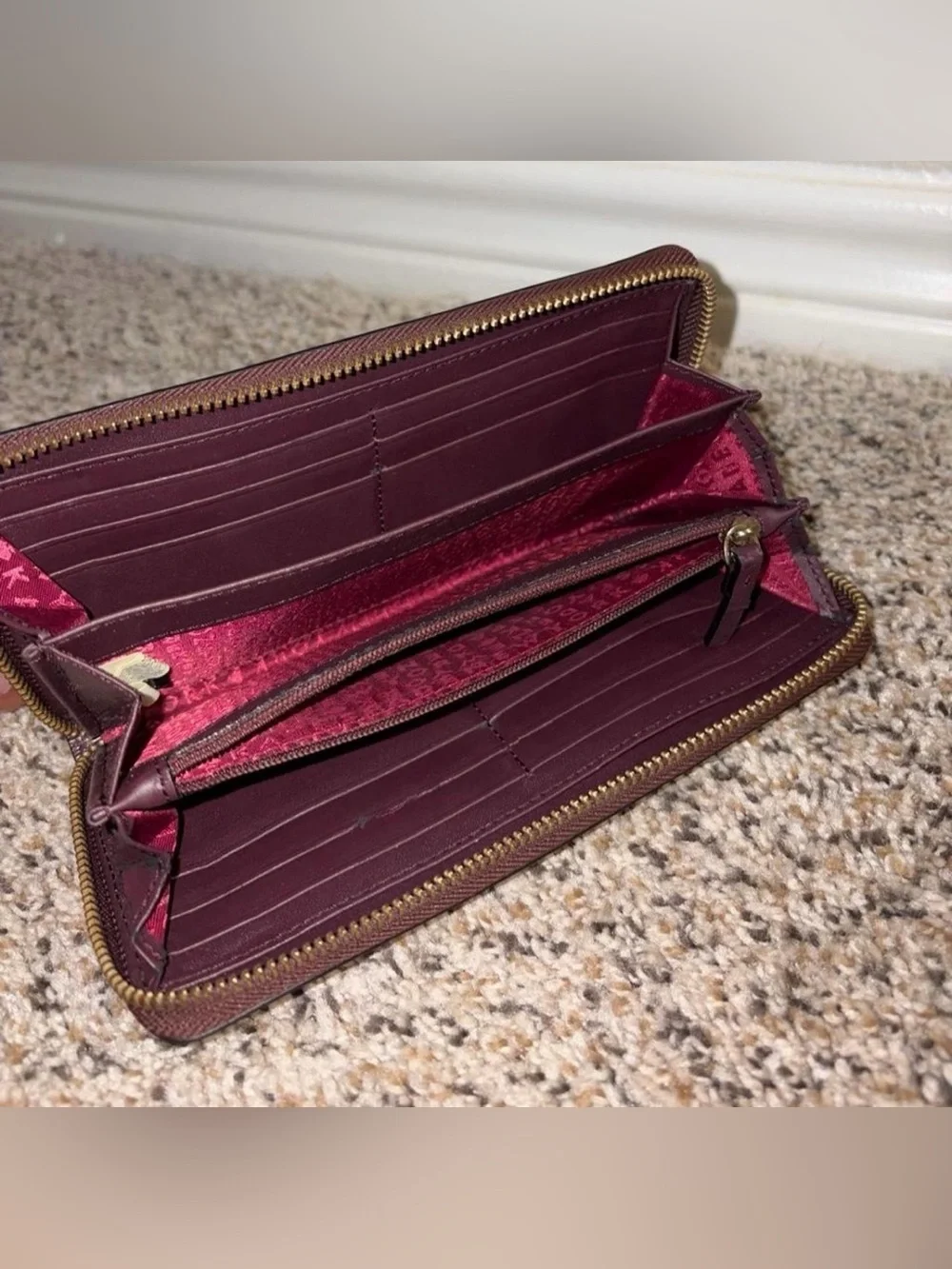 kate spade Burgundy Patent Zip-Around Wallet with Gold Plaque